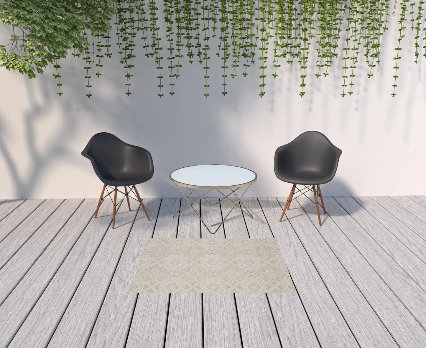 3' X 5' Gray and Ivory Floral Stain Resistant Indoor Outdoor Area Rug - Homeroots - Flyclothing LLC