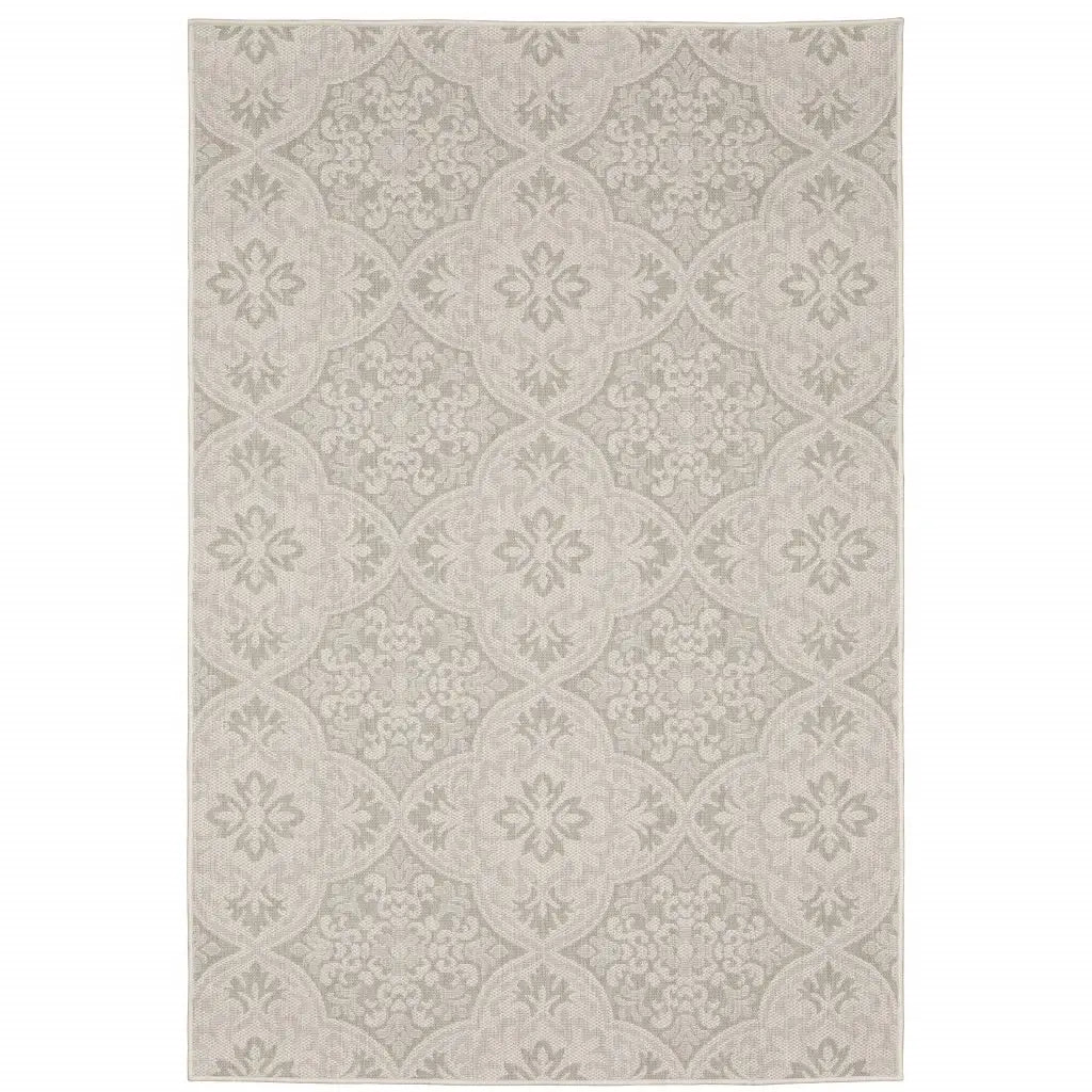 7' X 9' Gray and Ivory Floral Stain Resistant Indoor Outdoor Area Rug - Homeroots - Flyclothing LLC