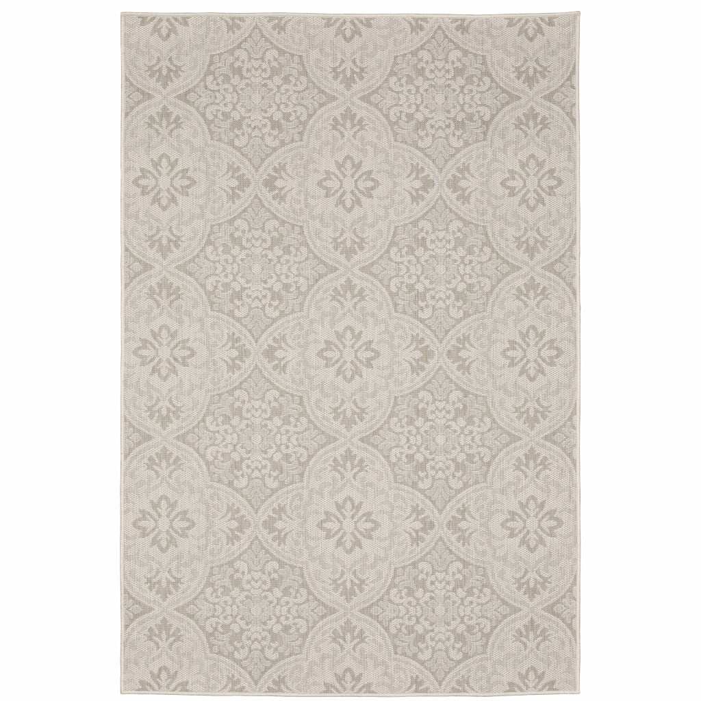 8' X 10' Gray and Ivory Floral Stain Resistant Indoor Outdoor Area Rug - Homeroots - Flyclothing LLC