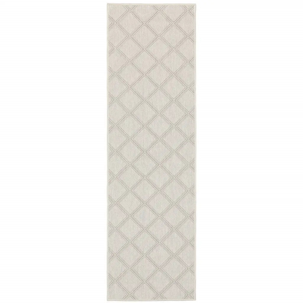 2' X 7' Gray and Ivory Geometric Stain Resistant Indoor Outdoor Area Rug - Homeroots - Flyclothing LLC