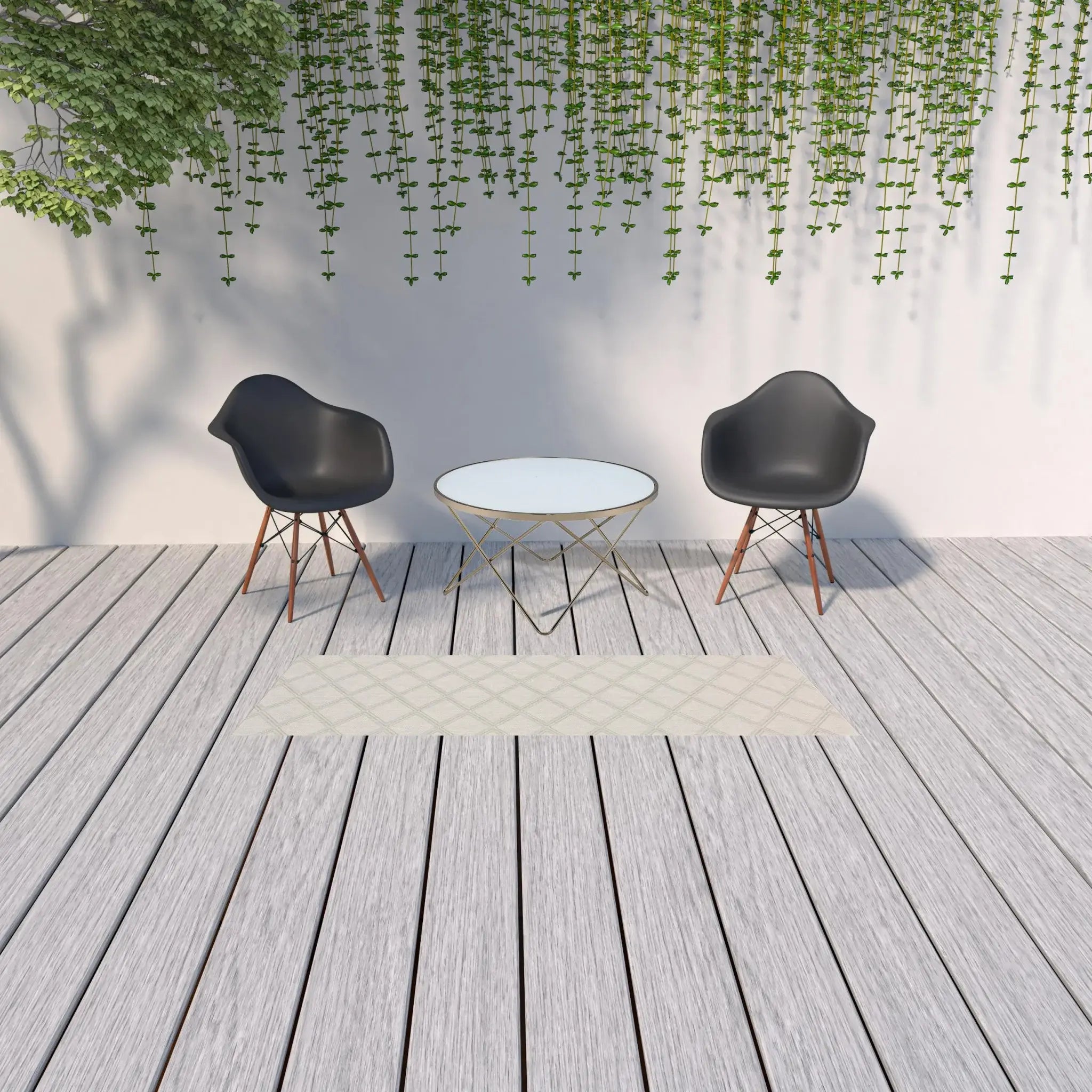 2' X 7' Gray and Ivory Geometric Stain Resistant Indoor Outdoor Area Rug - Homeroots - Flyclothing LLC
