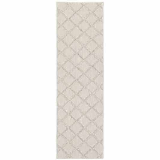 2' X 7' Gray and Ivory Geometric Stain Resistant Indoor Outdoor Area Rug - Homeroots - Flyclothing LLC