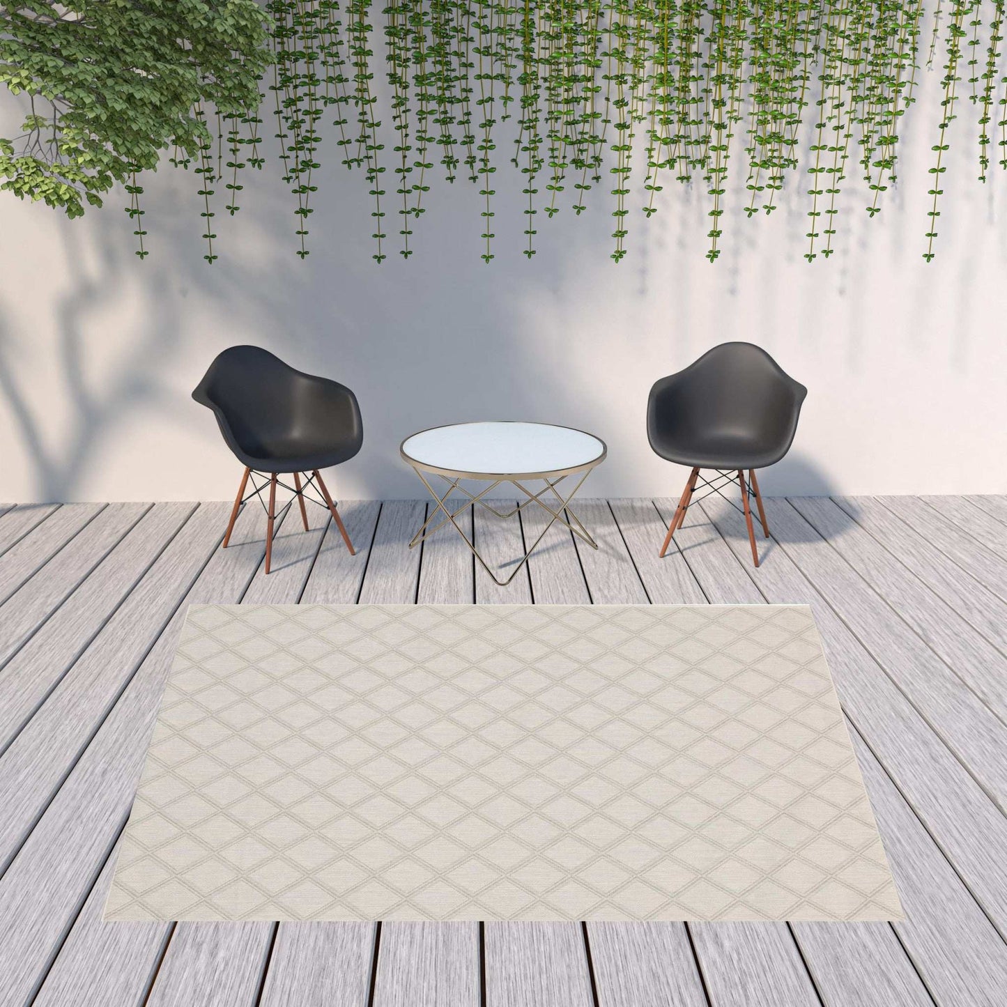 8' x 10' Gray and Ivory Geometric Stain Resistant Indoor Outdoor Area Rug - Homeroots - Flyclothing LLC