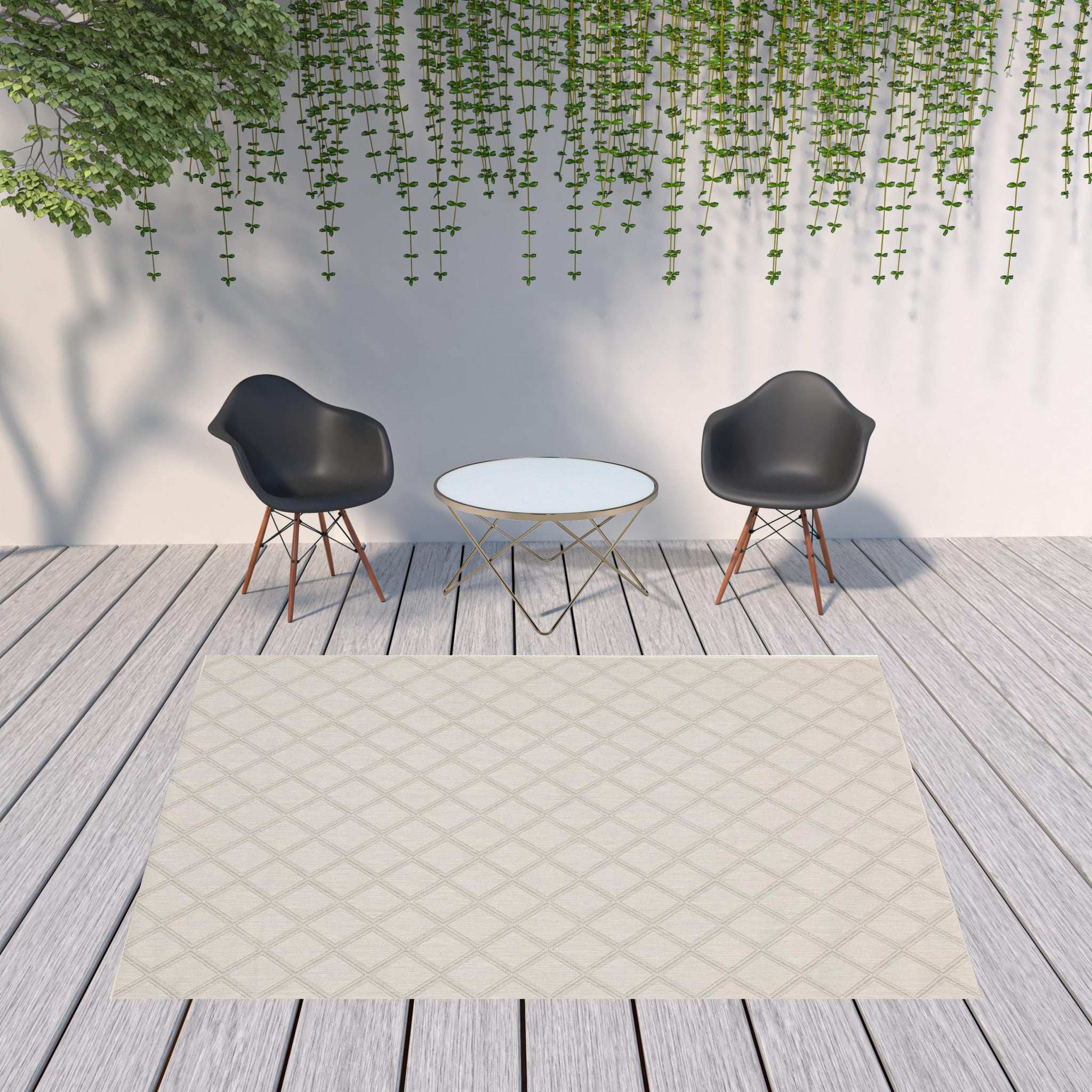 8' x 10' Gray and Ivory Geometric Stain Resistant Indoor Outdoor Area Rug - Homeroots - Flyclothing LLC
