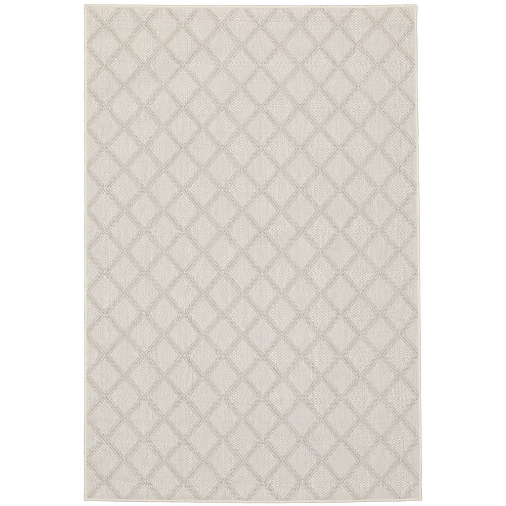 10' X 13' Gray and Ivory Geometric Stain Resistant Indoor Outdoor Area Rug
