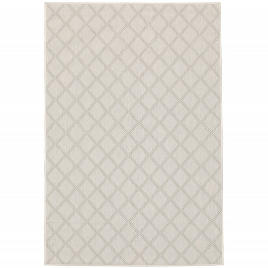 10' X 13' Gray and Ivory Geometric Stain Resistant Indoor Outdoor Area Rug