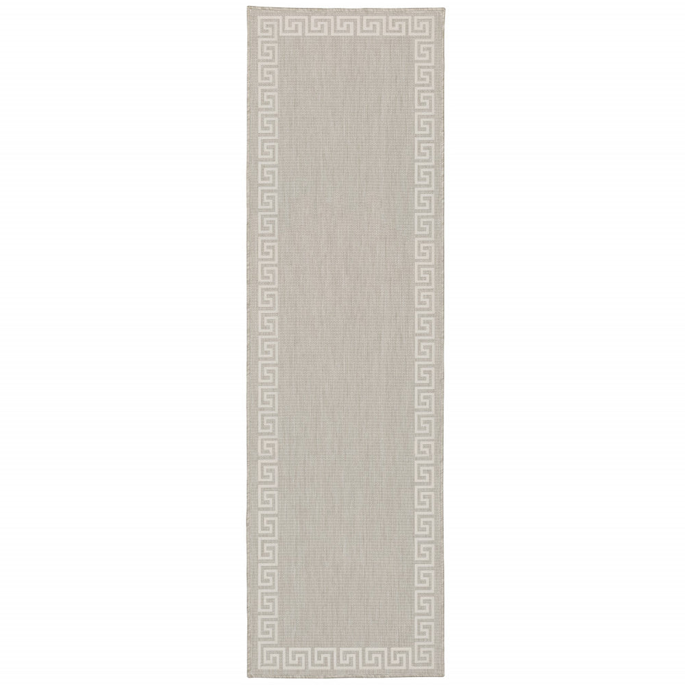 2' X 7' Gray and Ivory Stain Resistant Indoor Outdoor Area Rug
