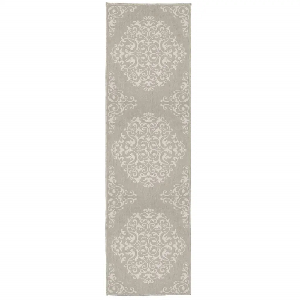 2' X 7' Gray and Ivory Oriental Stain Resistant Indoor Outdoor Area Rug - Homeroots - Flyclothing LLC