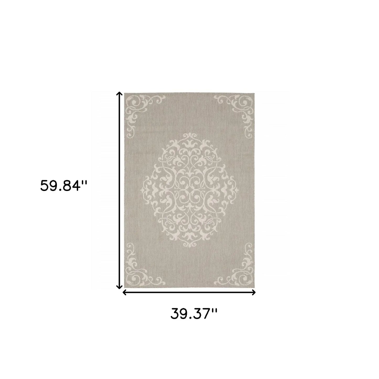 3' X 5' Gray and Ivory Oriental Stain Resistant Indoor Outdoor Area Rug - Homeroots - Flyclothing LLC
