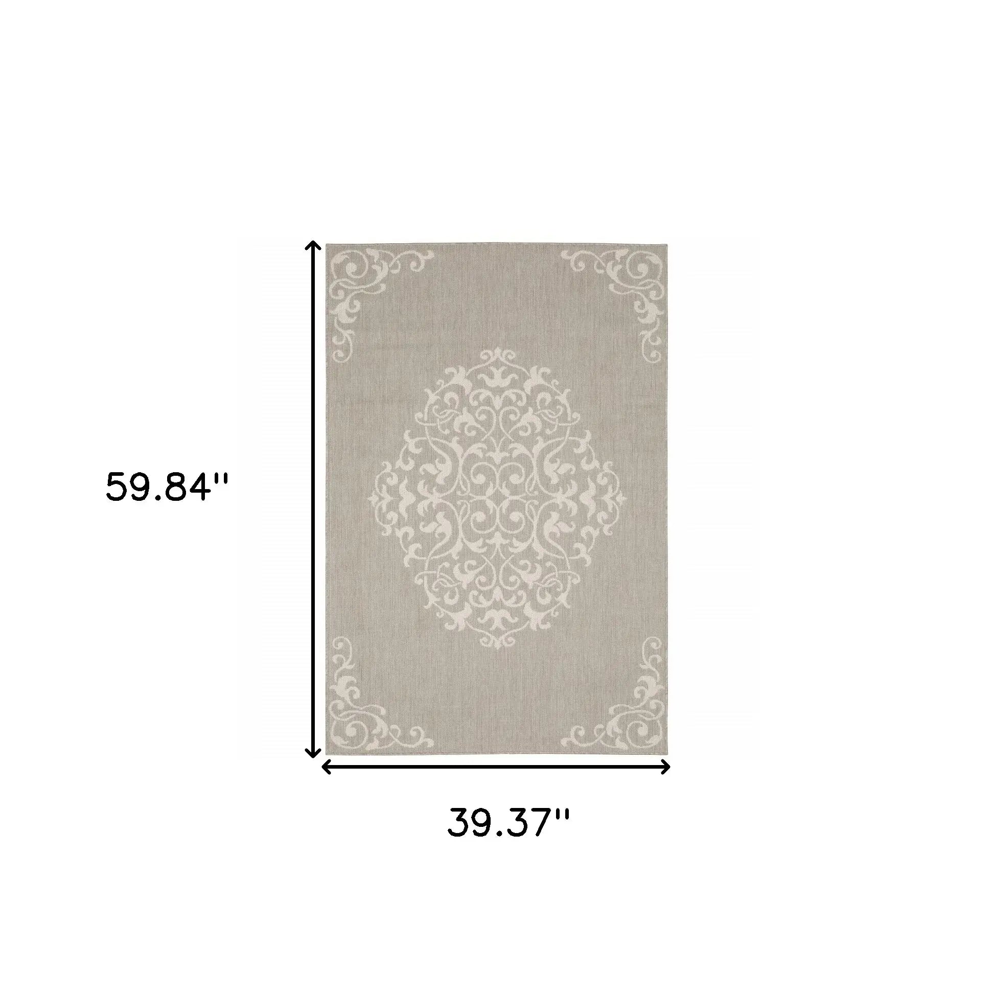 3' X 5' Gray and Ivory Oriental Stain Resistant Indoor Outdoor Area Rug - Homeroots - Flyclothing LLC