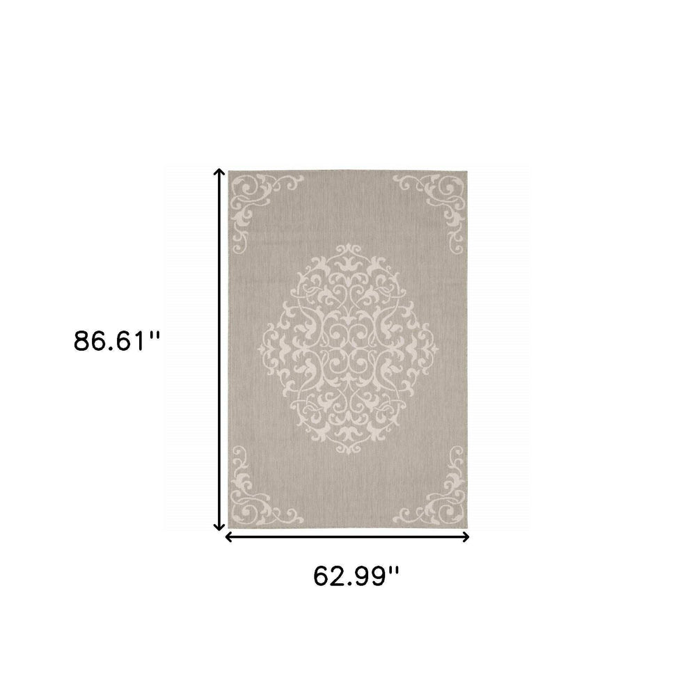 5' X 7' Gray and Ivory Oriental Stain Resistant Indoor Outdoor Area Rug - Homeroots - Flyclothing LLC