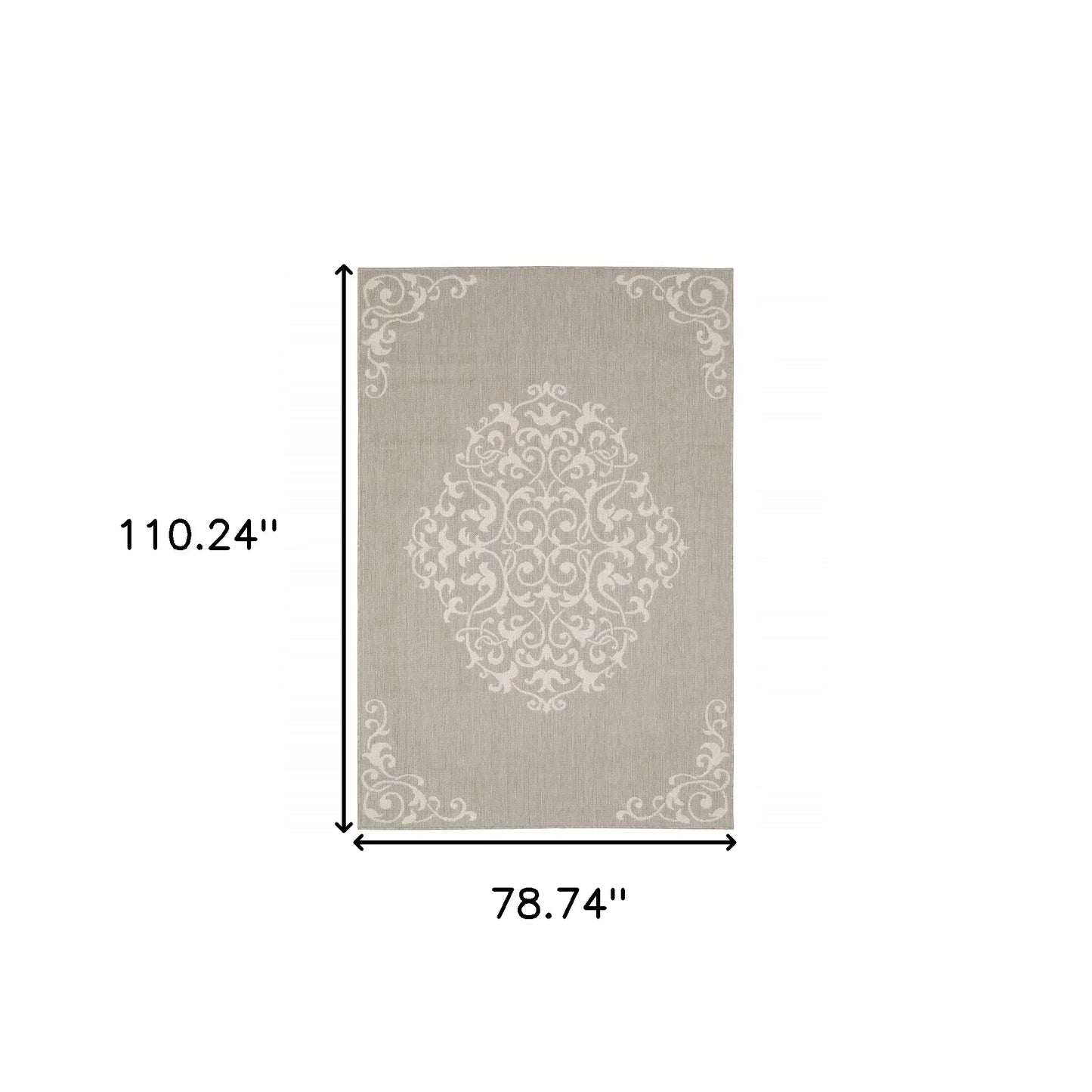 7' X 9' Gray and Ivory Oriental Stain Resistant Indoor Outdoor Area Rug - Homeroots - Flyclothing LLC