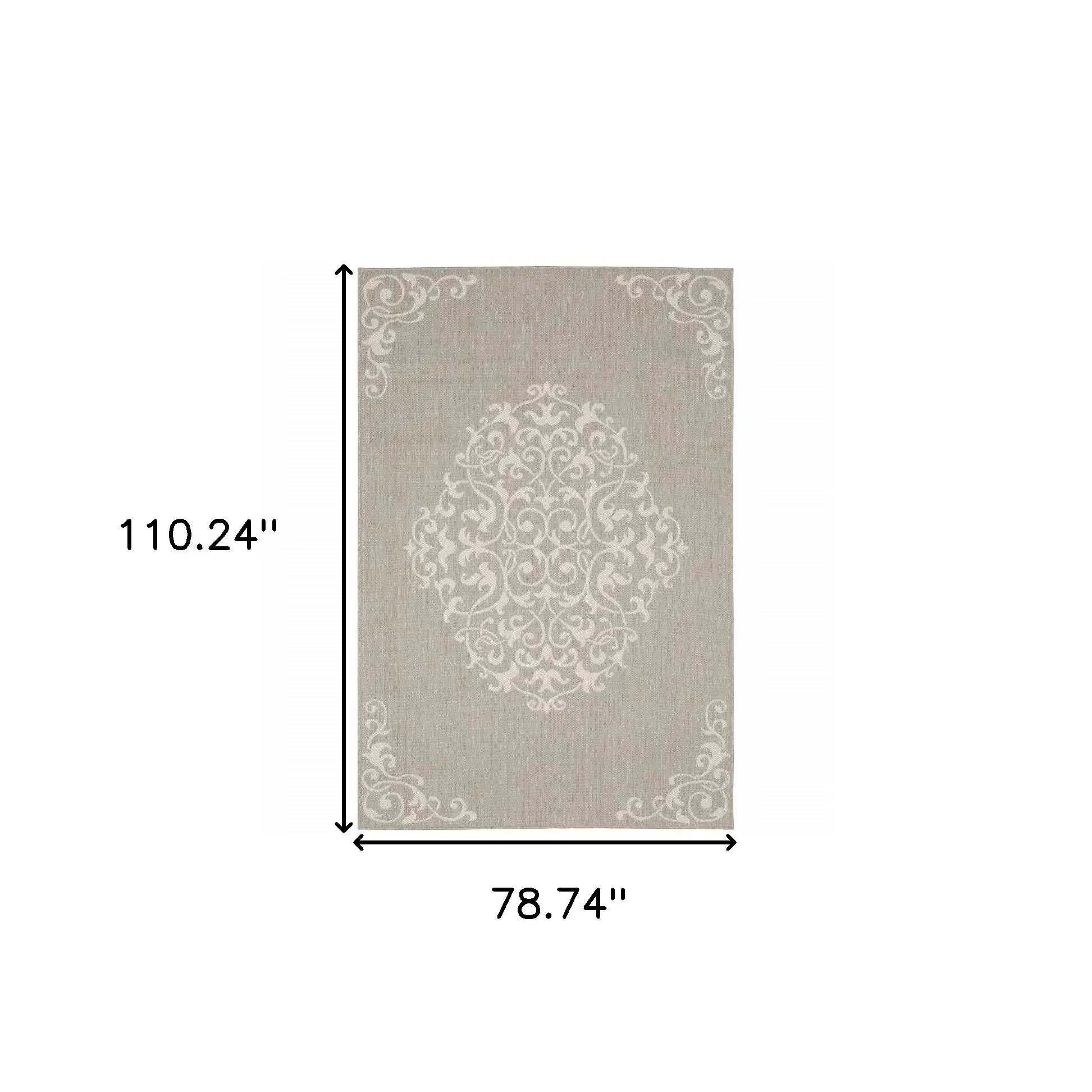 7' X 9' Gray and Ivory Oriental Stain Resistant Indoor Outdoor Area Rug - Homeroots - Flyclothing LLC