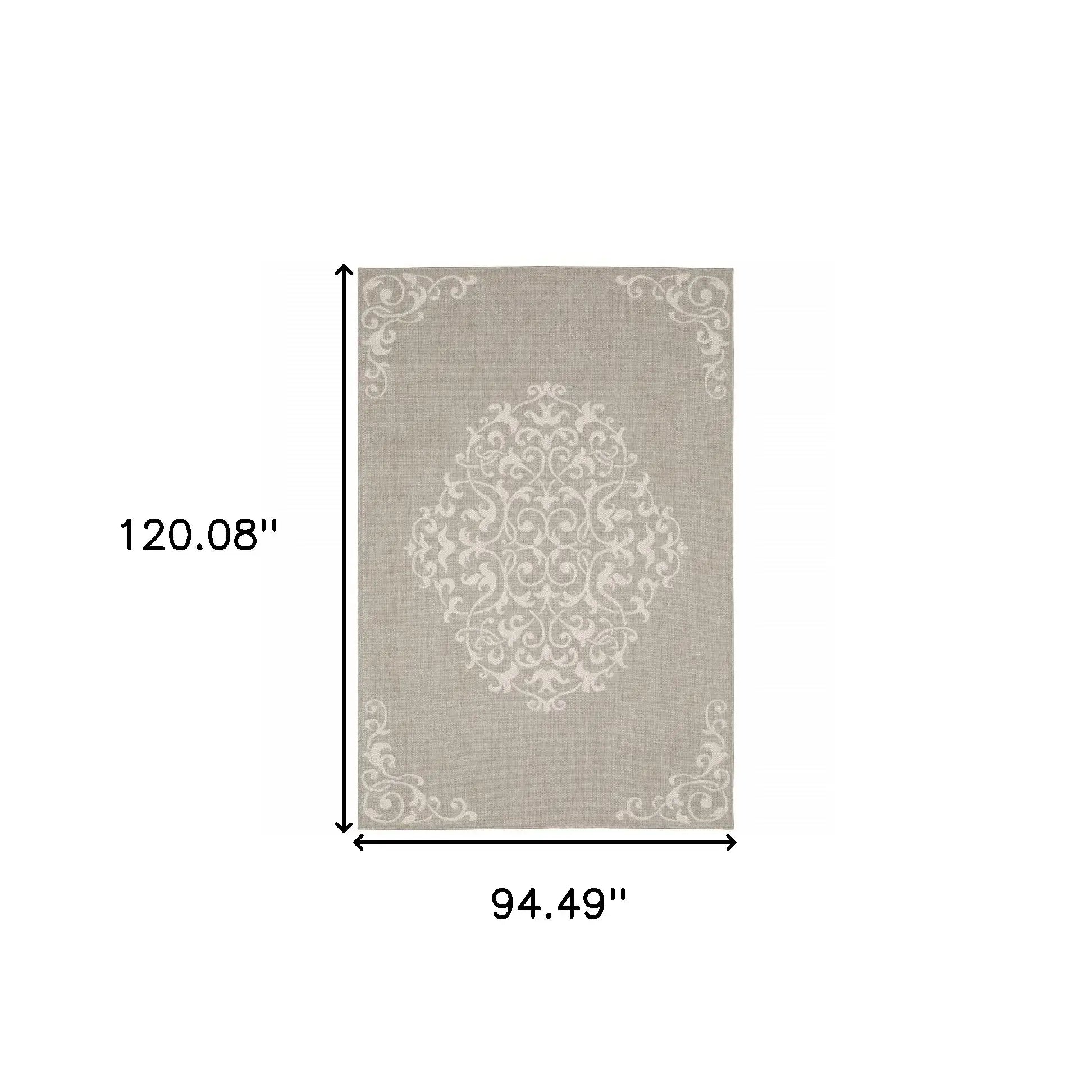 8' X 10' Gray and Ivory Oriental Stain Resistant Indoor Outdoor Area Rug - Homeroots - Flyclothing LLC