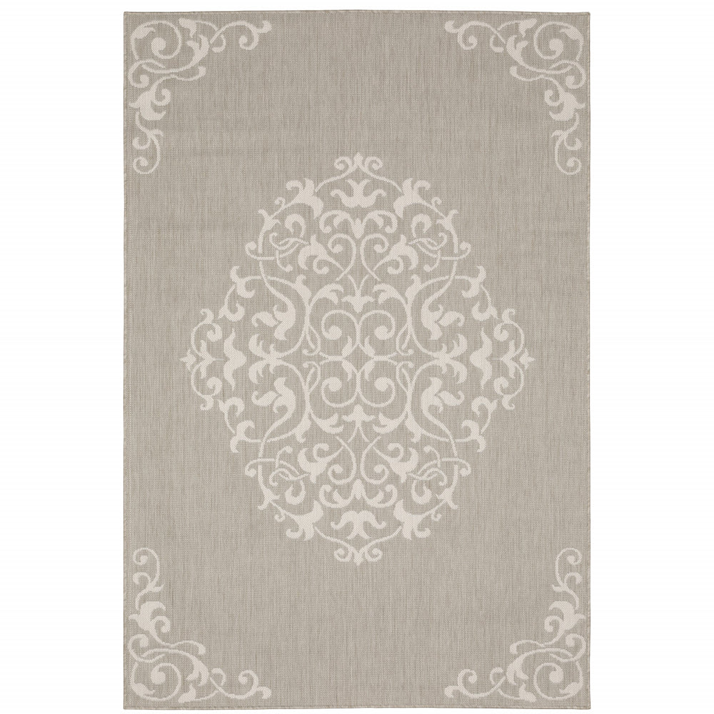 8' X 10' Gray and Ivory Oriental Stain Resistant Indoor Outdoor Area Rug - Homeroots