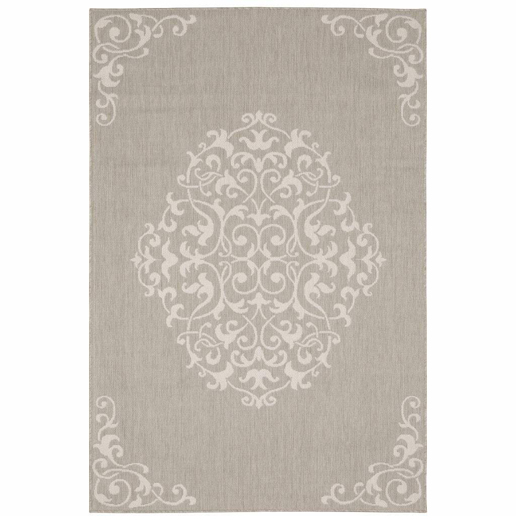10' X 13' Gray and Ivory Oriental Stain Resistant Indoor Outdoor Area Rug - Homeroots - Flyclothing LLC