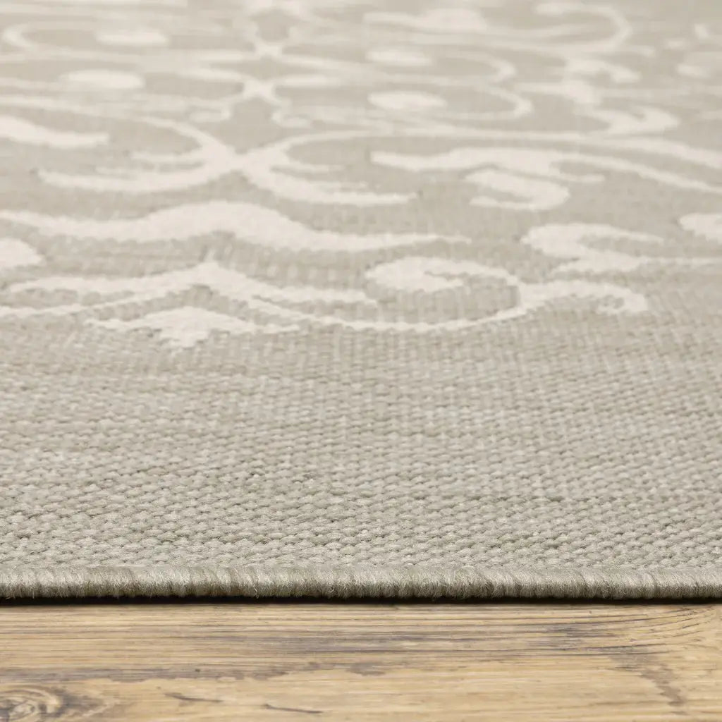 10' X 13' Gray and Ivory Oriental Stain Resistant Indoor Outdoor Area Rug - Homeroots - Flyclothing LLC