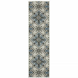 2' X 7' Blue and Beige Oriental Stain Resistant Indoor Outdoor Area Rug - Homeroots - Flyclothing LLC