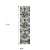 2' X 7' Blue and Beige Oriental Stain Resistant Indoor Outdoor Area Rug - Homeroots - Flyclothing LLC