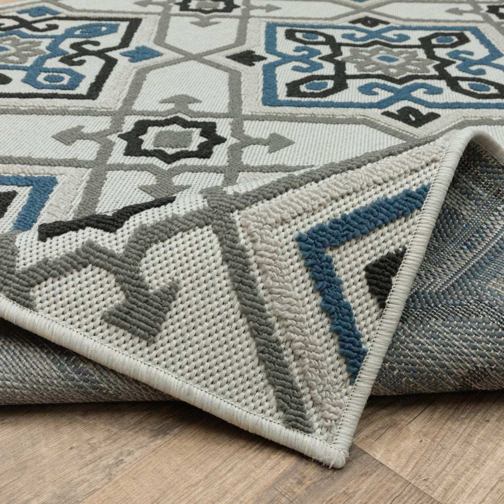 2' X 7' Blue and Beige Oriental Stain Resistant Indoor Outdoor Area Rug - Homeroots - Flyclothing LLC