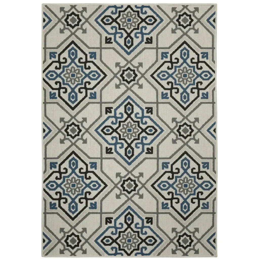 3' X 5' Blue and Beige Oriental Stain Resistant Indoor Outdoor Area Rug - Homeroots - Flyclothing LLC
