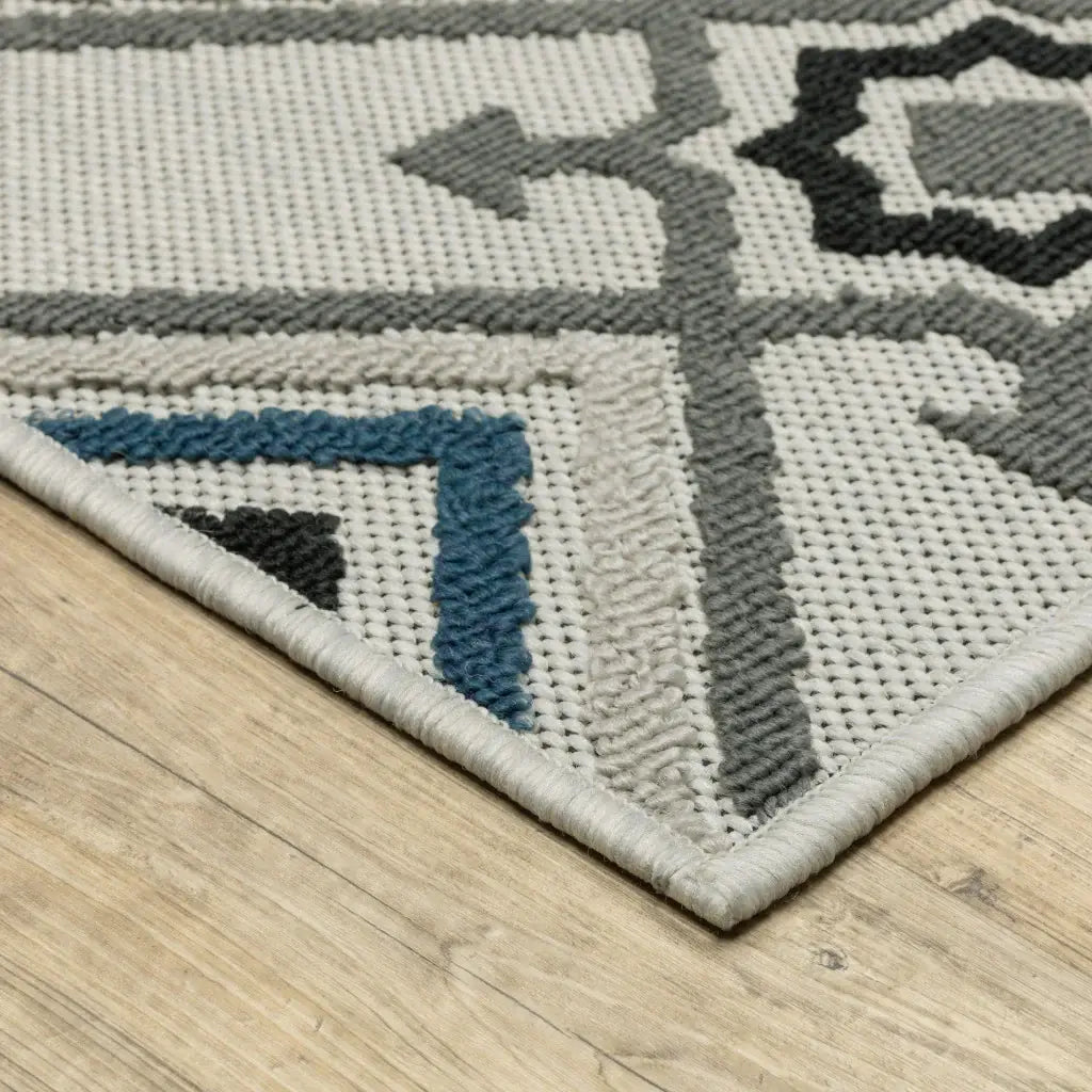3' X 5' Blue and Beige Oriental Stain Resistant Indoor Outdoor Area Rug - Homeroots - Flyclothing LLC