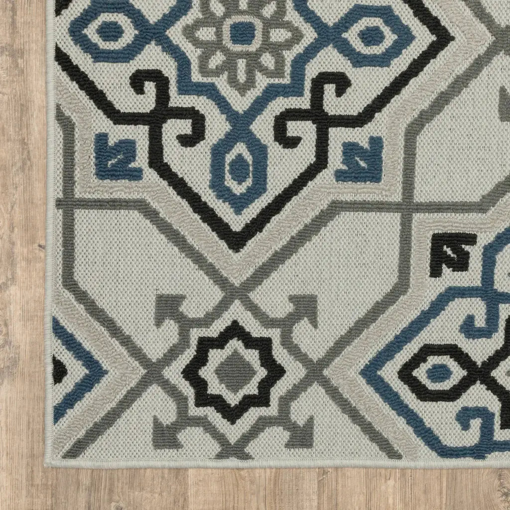 3' X 5' Blue and Beige Oriental Stain Resistant Indoor Outdoor Area Rug - Homeroots - Flyclothing LLC
