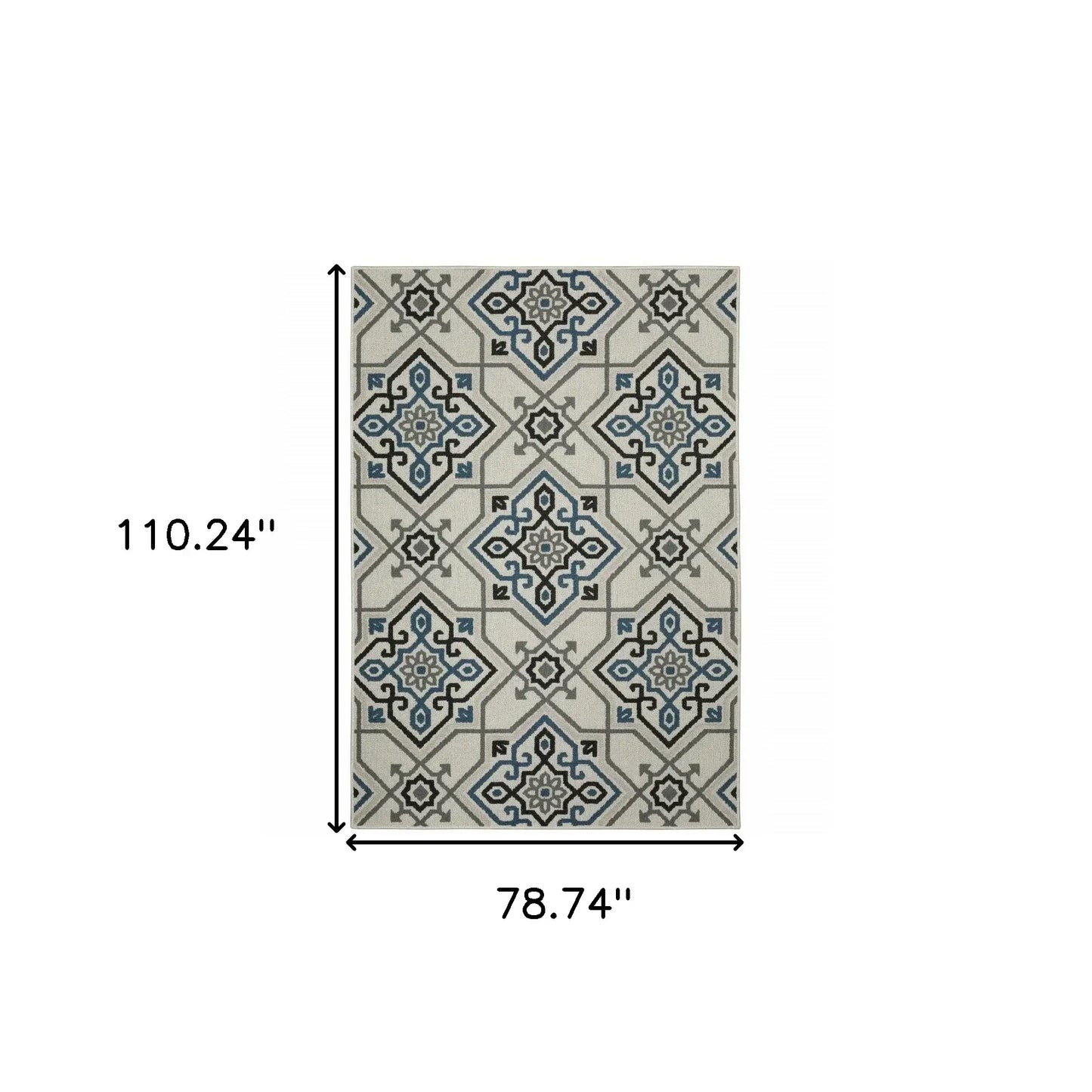 7' X 9' Blue and Beige Oriental Stain Resistant Indoor Outdoor Area Rug - Homeroots - Flyclothing LLC