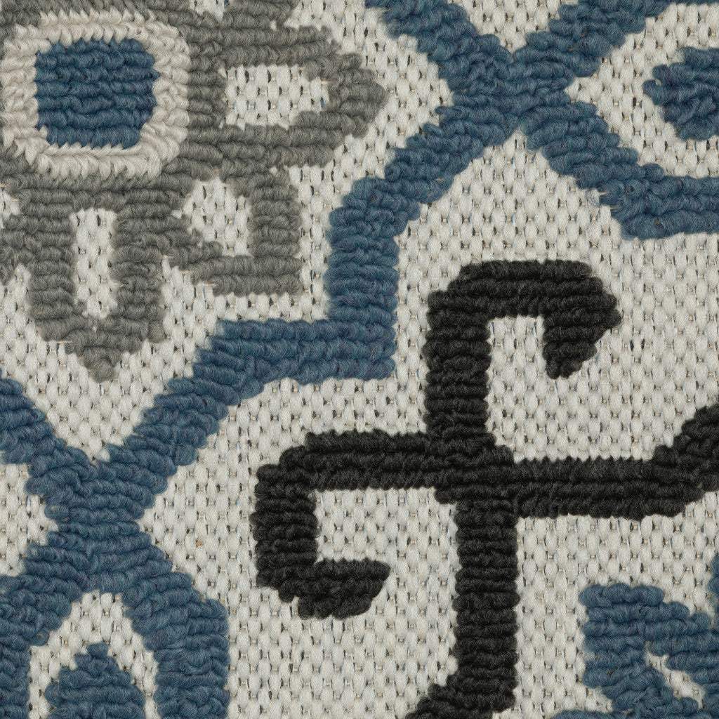 7' X 9' Blue and Beige Oriental Stain Resistant Indoor Outdoor Area Rug - Homeroots - Flyclothing LLC