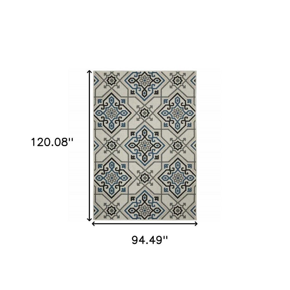 8' X 10' Blue and Beige Oriental Stain Resistant Indoor Outdoor Area Rug - Homeroots - Flyclothing LLC