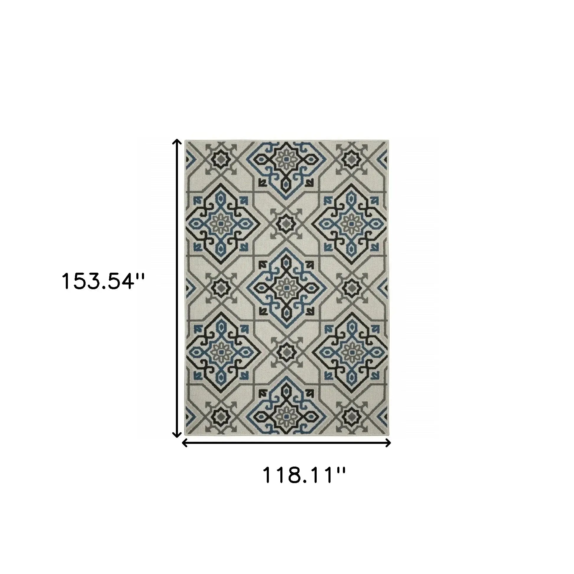 10' X 13' Blue and Beige Oriental Stain Resistant Indoor Outdoor Area Rug - Homeroots - Flyclothing LLC