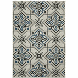 10' X 13' Blue and Beige Oriental Stain Resistant Indoor Outdoor Area Rug - Homeroots