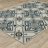 10' X 13' Blue and Beige Oriental Stain Resistant Indoor Outdoor Area Rug - Homeroots