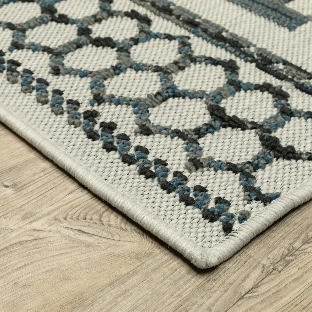 2' X 4' Blue and Beige Geometric Stain Resistant Indoor Outdoor Area Rug - Homeroots - Flyclothing LLC