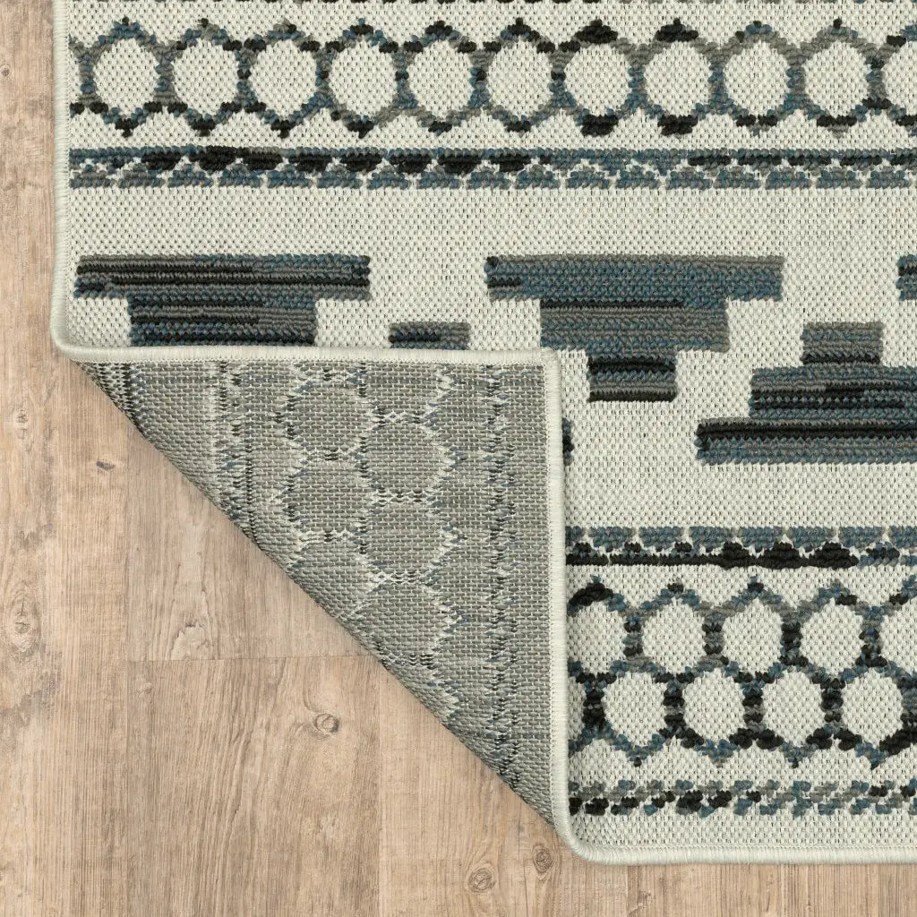 2' X 4' Blue and Beige Geometric Stain Resistant Indoor Outdoor Area Rug - Homeroots - Flyclothing LLC