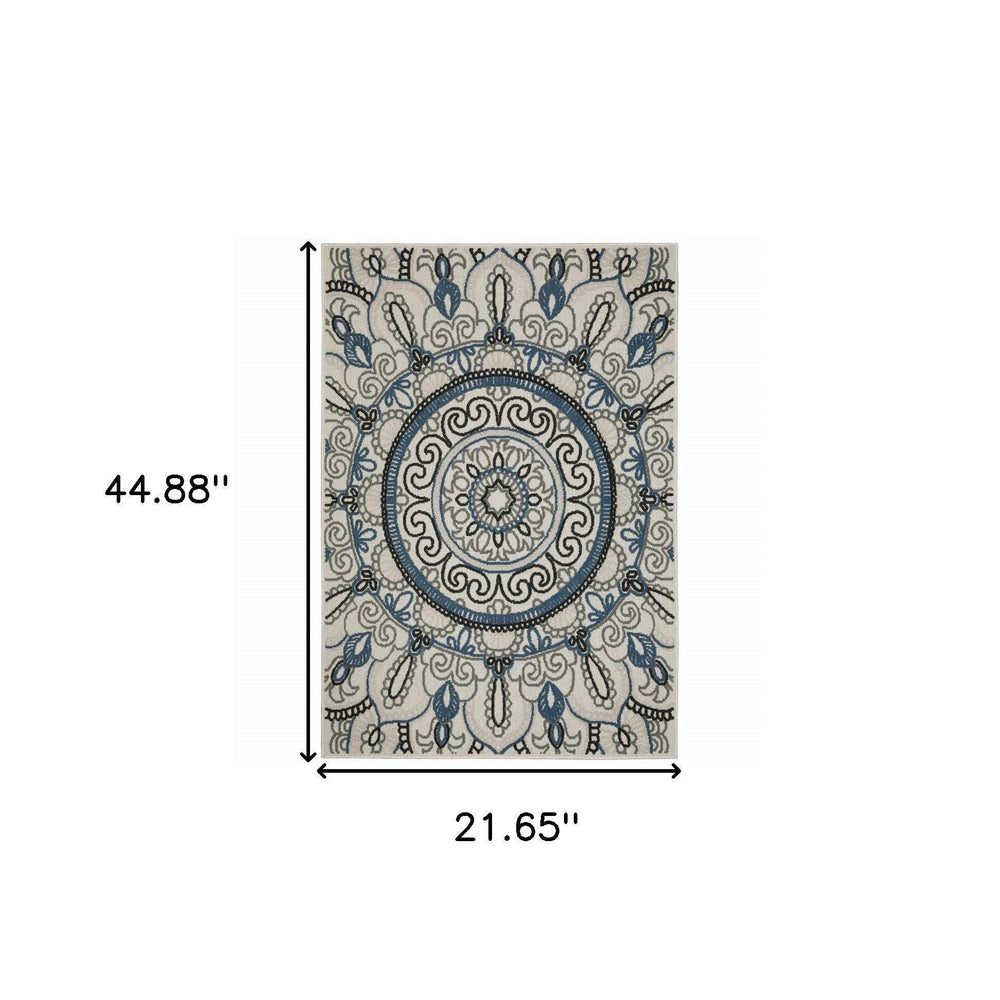 2' X 4' Blue and Beige Geometric Stain Resistant Indoor Outdoor Area Rug - Homeroots - Flyclothing LLC