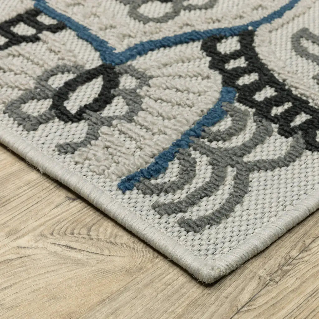 2' X 4' Blue and Beige Geometric Stain Resistant Indoor Outdoor Area Rug - Homeroots - Flyclothing LLC
