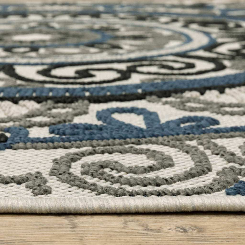 2' X 4' Blue and Beige Geometric Stain Resistant Indoor Outdoor Area Rug - Homeroots - Flyclothing LLC