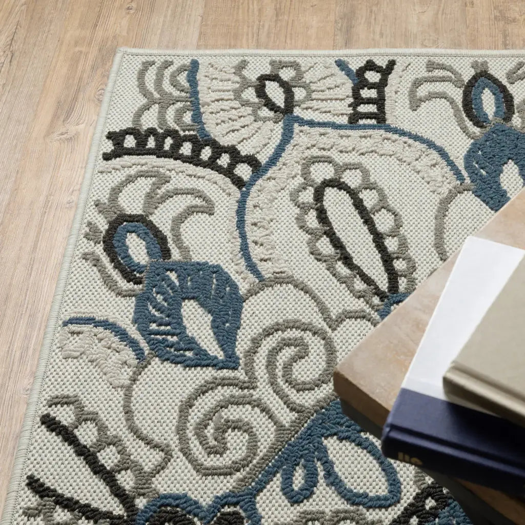 2' X 4' Blue and Beige Geometric Stain Resistant Indoor Outdoor Area Rug - Homeroots - Flyclothing LLC