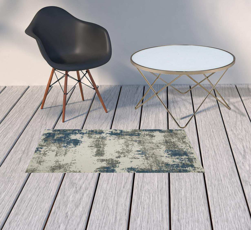 2' X 4' Blue and Beige Abstract Stain Resistant Indoor Outdoor Area Rug - Homeroots - Flyclothing LLC