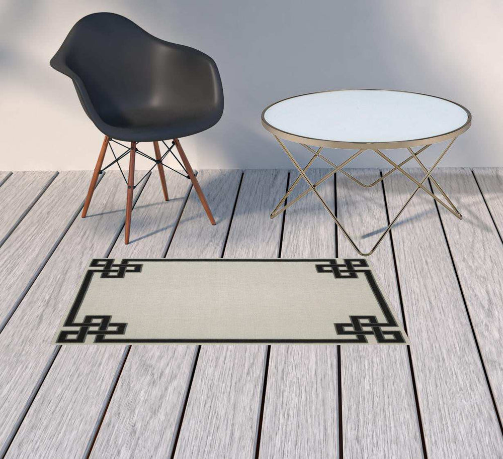 2' X 4' Beige and Black Stain Resistant Indoor Outdoor Area Rug - Homeroots - Flyclothing LLC