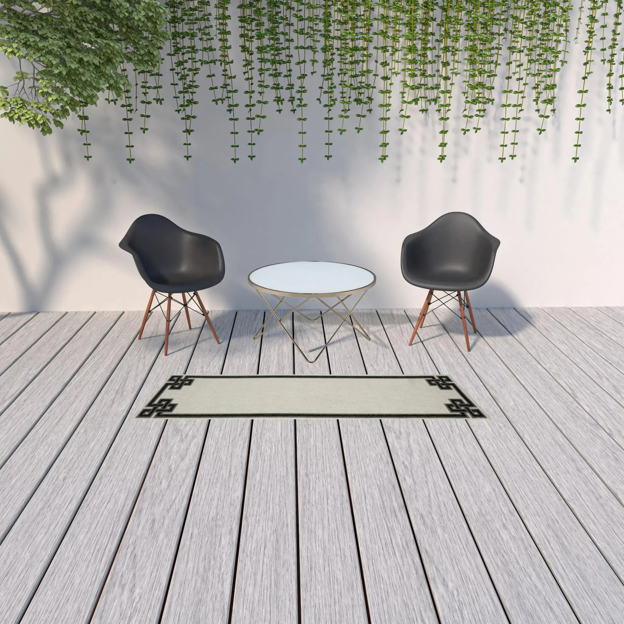 2' X 7' Beige and Black Stain Resistant Indoor Outdoor Area Rug - Homeroots - Flyclothing LLC