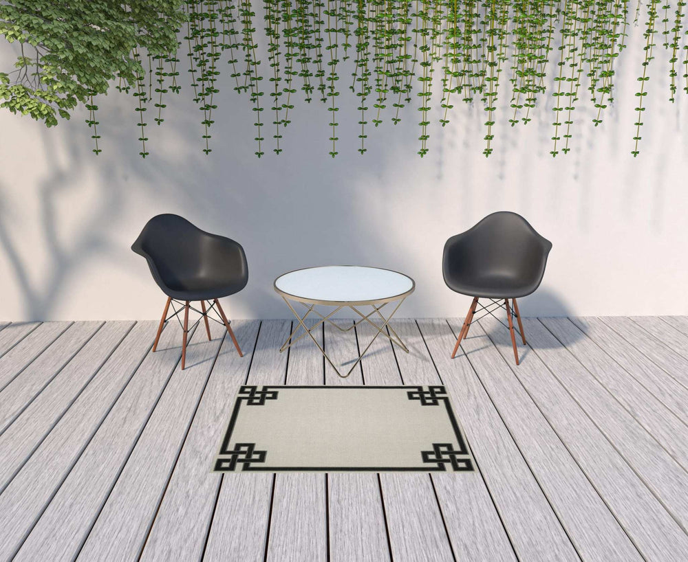 3' X 5' Beige and Black Stain Resistant Indoor Outdoor Area Rug - Homeroots - Flyclothing LLC