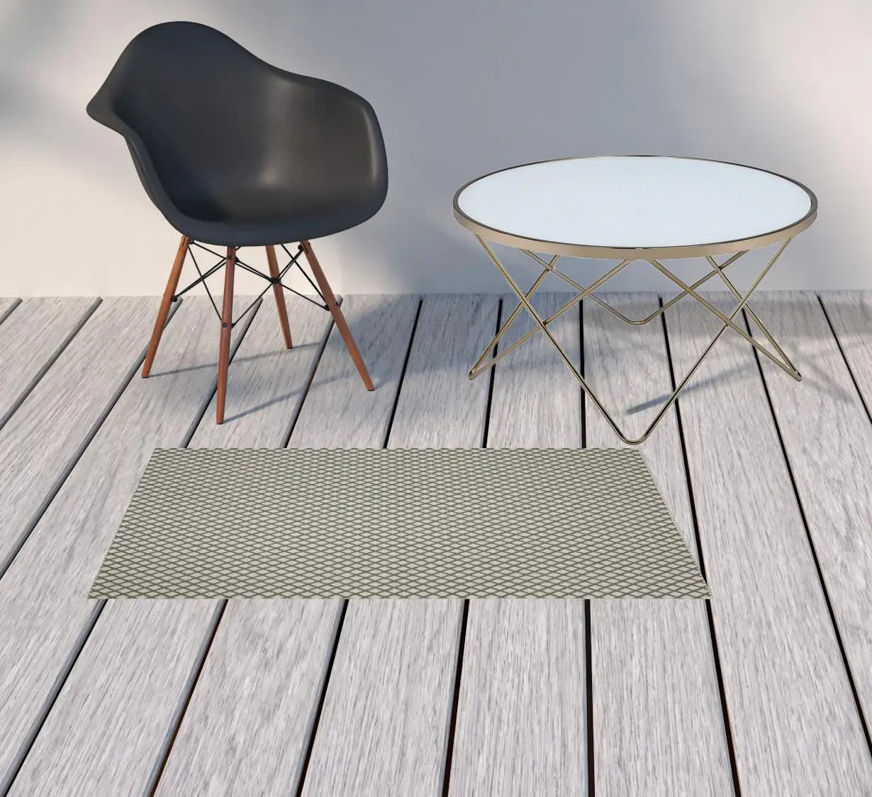 2' X 4' Beige Geometric Stain Resistant Indoor Outdoor Area Rug - Homeroots - Flyclothing LLC