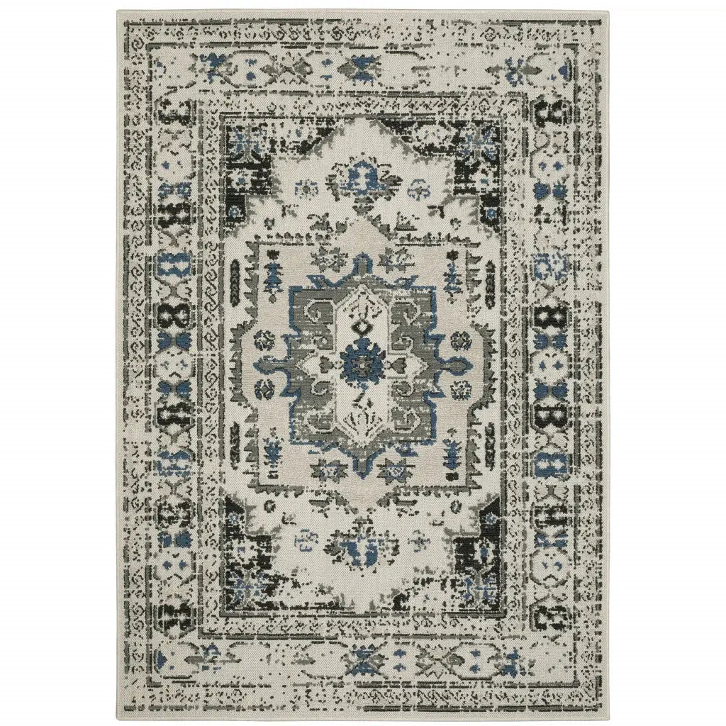 2' X 4' Blue and Beige Oriental Stain Resistant Indoor Outdoor Area Rug - Homeroots - Flyclothing LLC