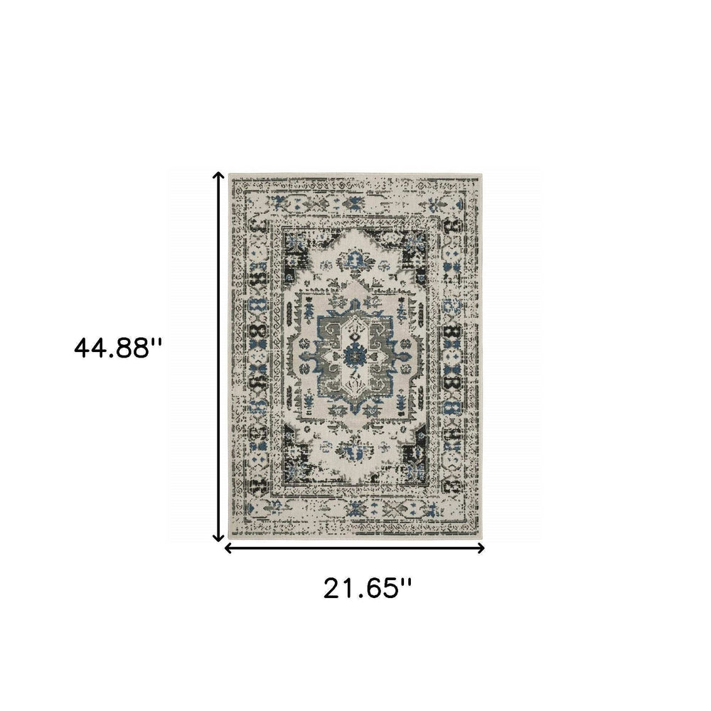 2' X 4' Blue and Beige Oriental Stain Resistant Indoor Outdoor Area Rug - Homeroots - Flyclothing LLC