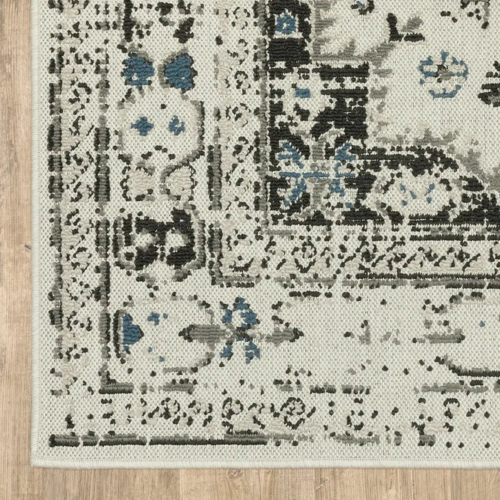 2' X 4' Blue and Beige Oriental Stain Resistant Indoor Outdoor Area Rug - Homeroots - Flyclothing LLC
