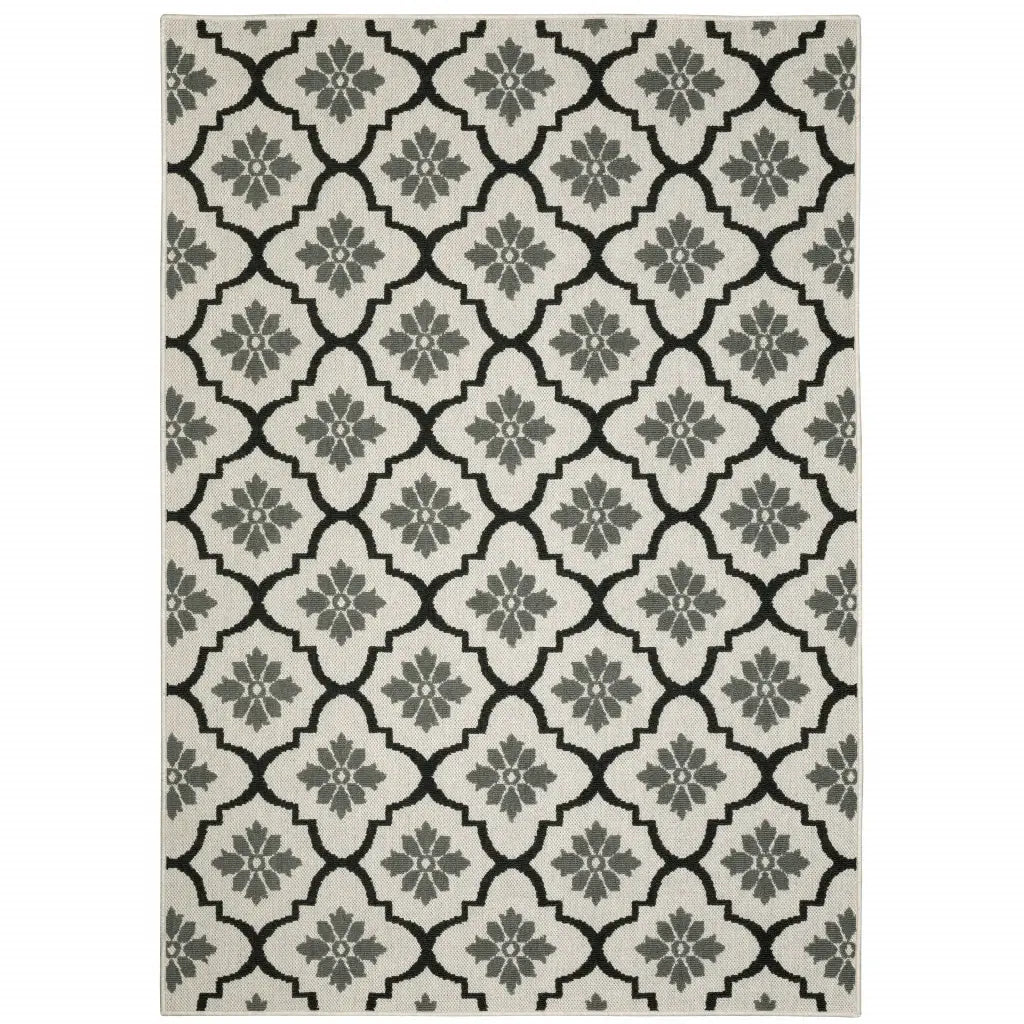 2' X 4' Beige and Black Geometric Stain Resistant Indoor Outdoor Area Rug - Homeroots - Flyclothing LLC