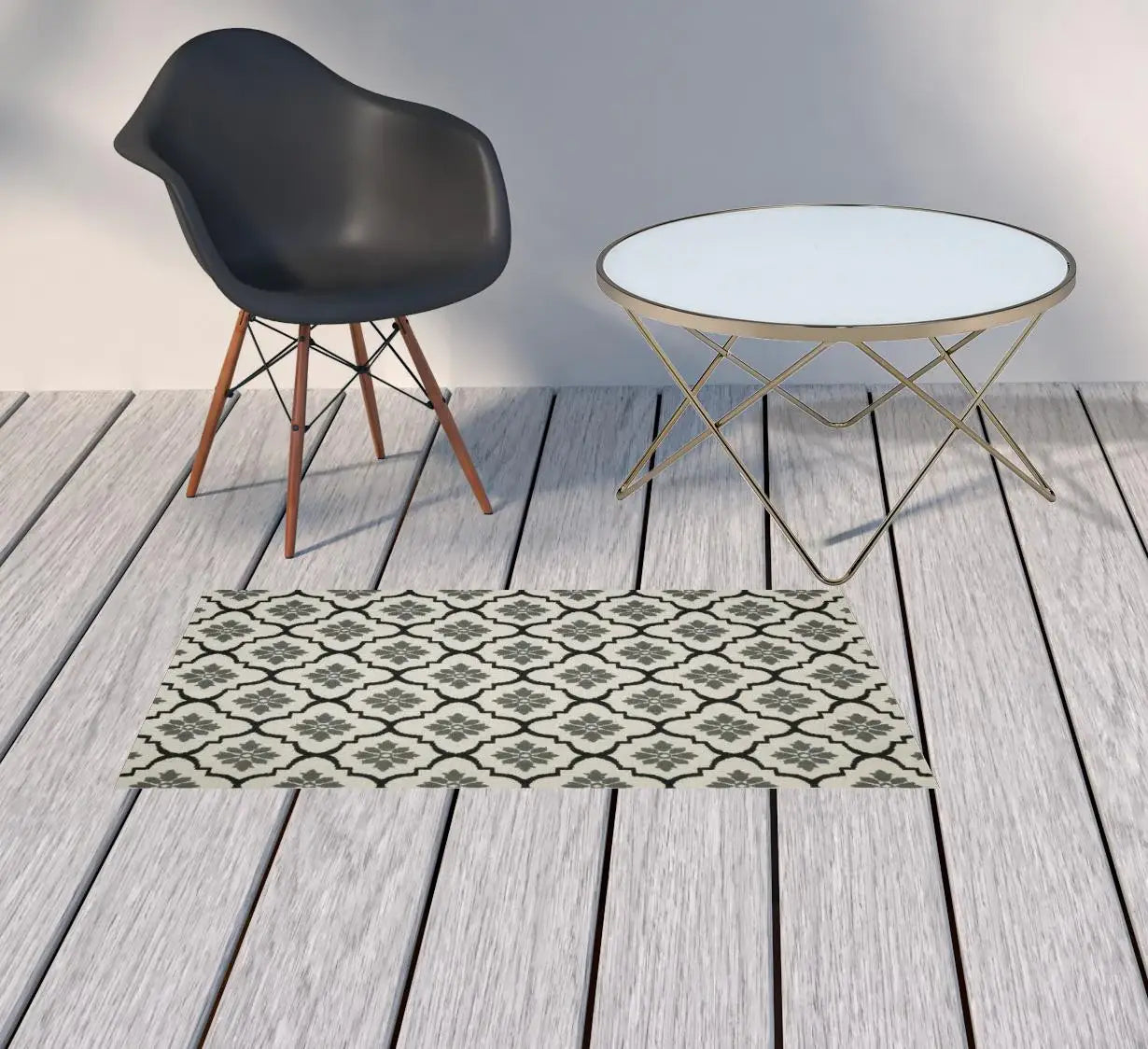 2' X 4' Beige and Black Geometric Stain Resistant Indoor Outdoor Area Rug - Homeroots - Flyclothing LLC