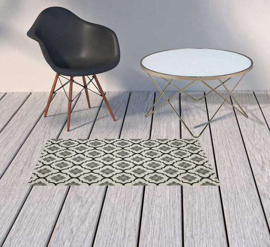 2' X 4' Beige and Black Geometric Stain Resistant Indoor Outdoor Area Rug - Homeroots - Flyclothing LLC